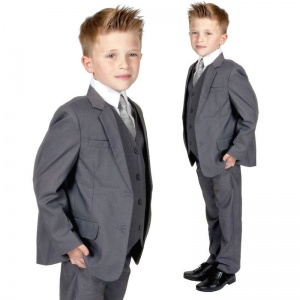Boys Grey 5 Piece Slim Fit Suit